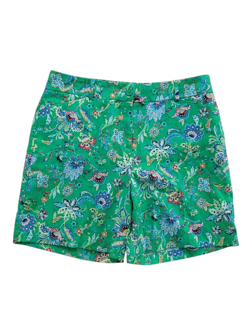 Talbots Shorts Linen Cotton Blend Green Floral Print Paisley Resort Tropical 10